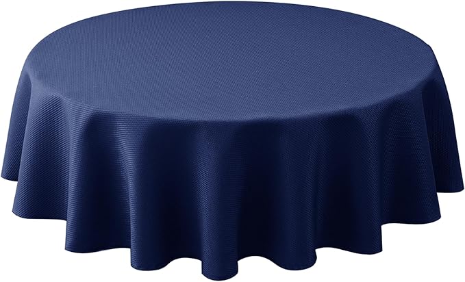 Biscaynebay Textured Fabric Round Tablecloths 70", Navy Water Resistant Table Cloth Circle Folding Table Covers for Dining, Kitchen, Wedding, Parties etc Machine Washable