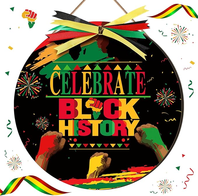 Boao Welcome Black History Month Door Decorations Black History Month Sign Hanging Decoration Wall Hanger African American Wreath for Outdoor Farmhouse Porch Front Door Decor