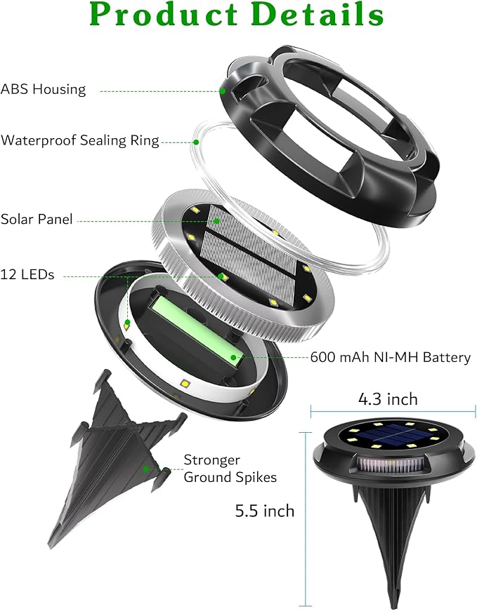 Biling Solar Pathway Lights - 8 Pack Multi Color Outdoor Uplight Sidelight Ground Lights for Yard Walkway Garden Halloween Decorations