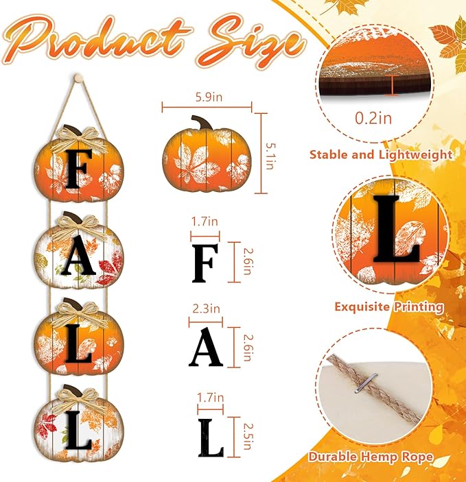 Fall Decorations for Home, Fall Pumpkin Door Sign for Front Door Decor, Autumn Maple Leaf Pumpkin Decorations Wooden Hanging Signs for Home Wall Porch Outdoor Party