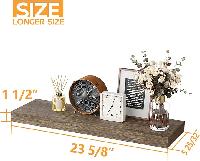 BAMEOS Floating Shelf, 24x6 Wall Shelf,Decor Wall Mounted Shelves,Hanging Shelf Set for Bathroom Kitchen Living,Kitchen,Room Bedroom Storage