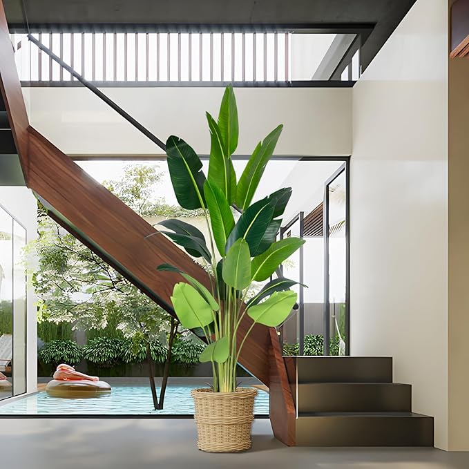 Artificial Bird of Paradise Plant 8Ft Fake Tropical Palm Tree with 18Trunks Faux Banana Leaf Trees in Pot for Home Indoor Outdoor Office Modern Decor Housewarming Gift