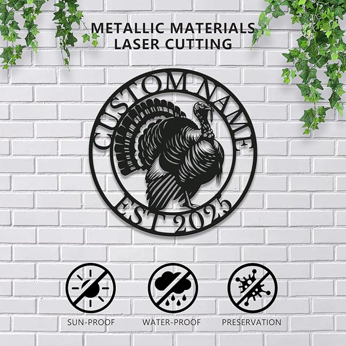 Personalized Turkey Metal Wall Art, Custom Hunting Cabin Sign, Wild Turkey Farmhouse Decor, Rustic Lodge Wall Hanging, Turkey Hunter Gift, Thanksgiving Home Decoration (Style-3)