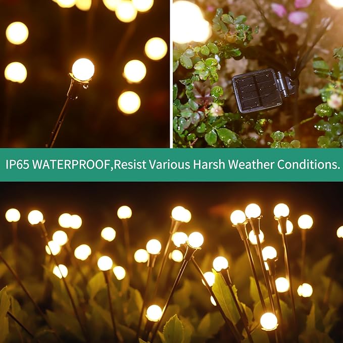 Solar Lights Outdoor Waterproof, 2 Packs 16LED, Solar Garden, Patio, Garden Decor, Patio Decor, Firefly Outdoor, Unique Gifts for Women, Gifts for Grandma