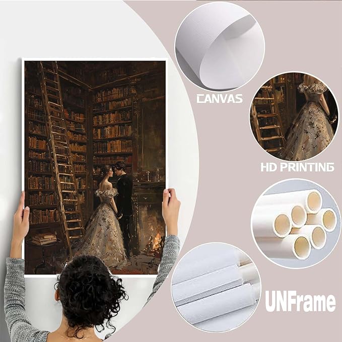 JFHCQJPK Gothic retro library scene decoration melancholy calm art college style wall aesthetic antique style home decoration suitable for bedroom living room8x12in Frameless