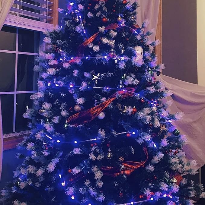 YEGUO 2 Packs Each 33ft 100 LED Solar Rope Lights Outdoor Waterproof, Solar Pool Light Blue, 8 Modes Solar Fairy Lights in Clear Thin Tube Outside for Camping Fence Patio Garden Trampoline Deck