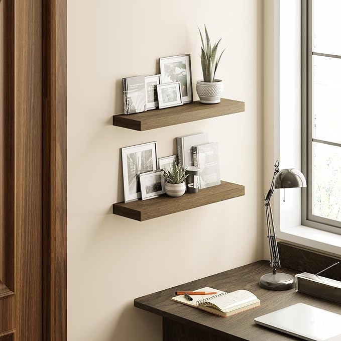 BAMEOS Floating Shelf, 24x6 Wall Shelf,Decor Wall Mounted Shelves,Hanging Shelf Set for Bathroom Kitchen Living,Kitchen,Room Bedroom Storage