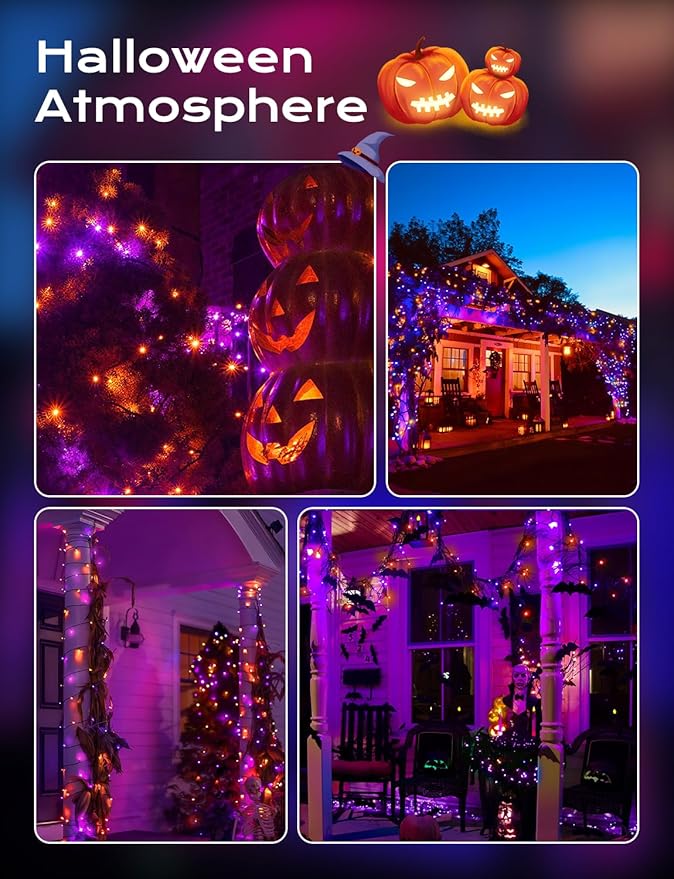 Brightown Solar Operated C6 Halloween Outdoor Lights, 22.64ft 50 LEDs Orange Purple Halloween Lights, Strawberry LED Fairy Lights, Solar Waterproof String Light for Tree, Garden Decor Outdoor