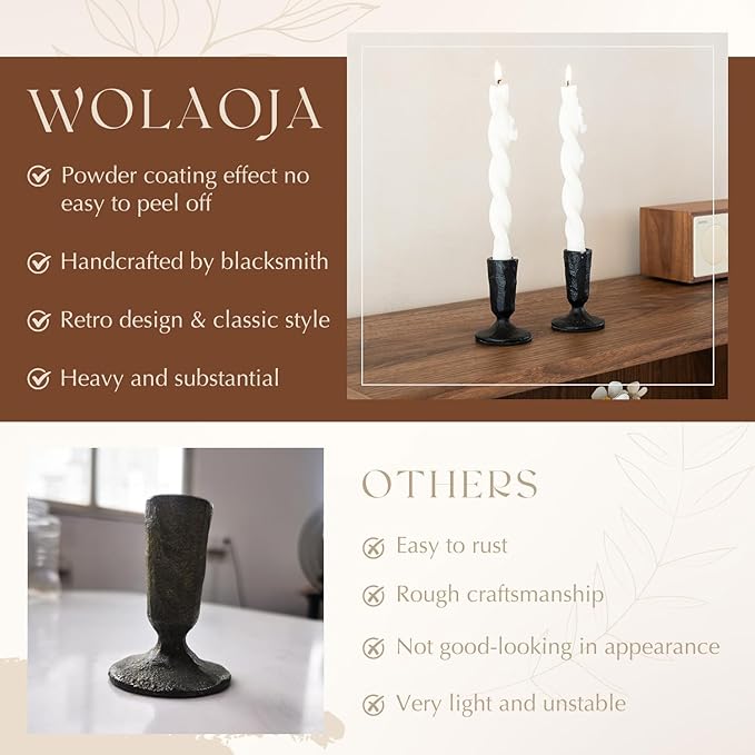 Candle Sticks Holder Decor, Set of 2 Vintage Black Candle Holders, Modern Decorative Tapered Candlestick Holders Centerpiece for Dining Table Centerpiece, Wedding, Party Decor