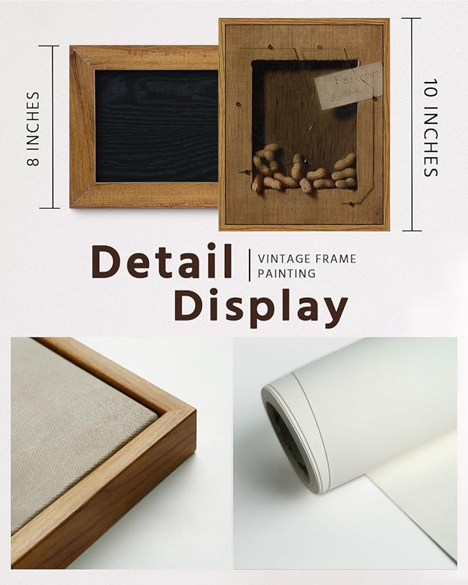 VIYYIEA Framed Canvas Wall Art Home Decor Vintage Peanuts Still Life Art Home Decor Funny Boho Wall Picture Floating Shelf Decor Classical Farmhouse Oil Painting for Kitchen Dining Decor 8x10in