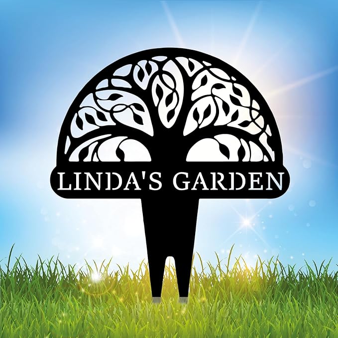 Personalized Tree of Life Metal Garden Sign with Stake, Custom Family Name Sign for Outdoor, Nature Lover Gift