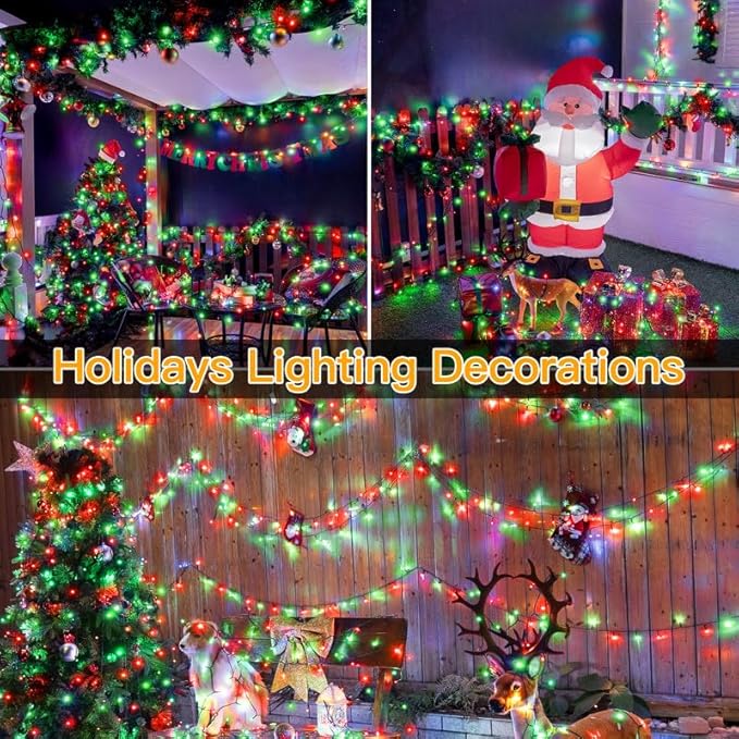 Ollny Christmas Lights, 500LED 164FT Long Christmas Tree Lights with 8 Modes Remote Timer IP44 Waterproof, Outdoor Christmas Lights for Tree House Yard Outside Xmas Decorations (Red+Green)