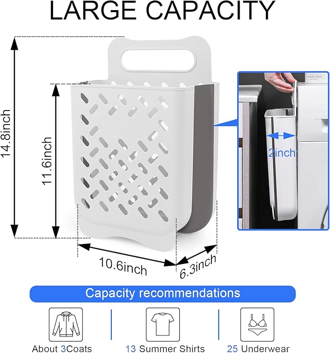 Laundry Basket Hamper,Hanging Wall Collapsible Laundry with Handle,Space-Saving Foldable Storage Dirty Washer Organizer Bin Multi-function Container Waterproof Durable,Set of 2(XL&M)
