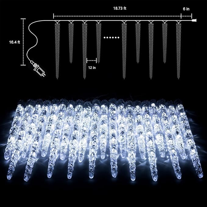 Icicle Lights Outdoor, 2 Pack Total 40ft 40 Tubes 200 LED Ice Shape String Lights, Connectable Hanging Christmas Decoration Lights for Tree Patio Roof Holiday Decor, Blue and White