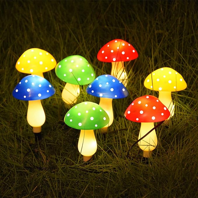 8-Pack Solar Mushroom Lights for Garden Decor, 8 Modes Waterproof Outdoor Garden Mushroom Lamp, Multi-Colored Solar LED Fairy Lights for Christmas Halloween Yard Lawn