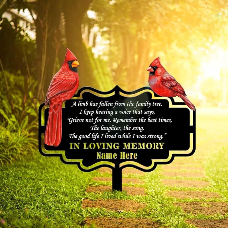 Personalized Cemetery Memorial Metal Stakes, Cardinals Memorial Grave Markers,Graden Decorations for Loss of Mother Father, Outdoor Sympathy Decor Gift