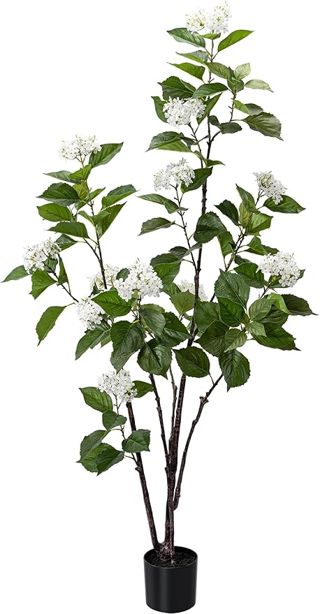 Fake Plants Home Decor Artificial Plants Outdoor Hydrangea Artificial Plants Indoor Fake Tree Living Room Decor Artificial Tree Porch Decor Fiddle Leaf Fig Tree 6Ft (White)