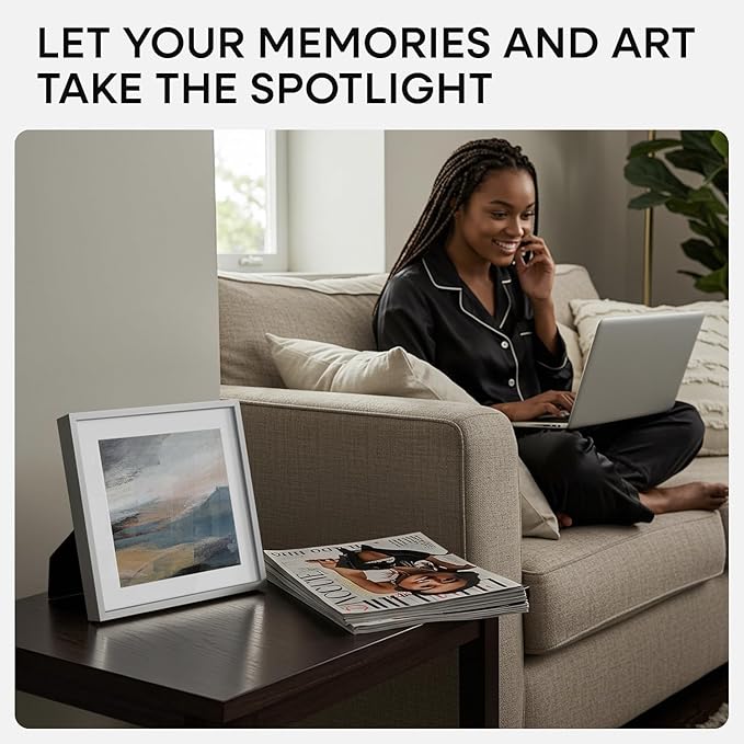 Homeforia 10x10 Picture Frame Silver, High End Metal 10 by 10 Square Frames with Mat 8 x 8 inch Photo, 10by10 Poster Frame Matted to 8x8 Art, Wall or Tabletop Frame, Tempered Glass, Wall Kit, Set of 1