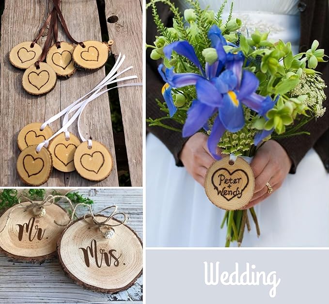 30 Pcs Wood Slices For Crafts, 1.7"-2.3” Pre-Drilled Holes Wood Rounds, 66 Feet Twine String, Wooden Circles For Crafts Burning Painting Diy Crafts Christmas Wedding Party Wedding Decor Party