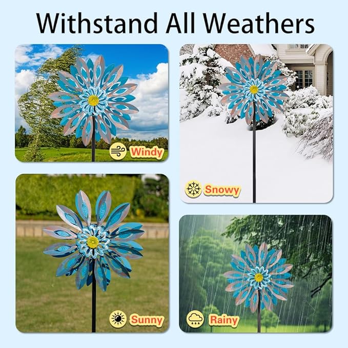 Viveta Wind Spinners,18 * 81" Large Outdoor Wind Spinner,Double-Side Wind Sculpture with 4 Sturdy Stake,Metal Windmill for Yard and Garden