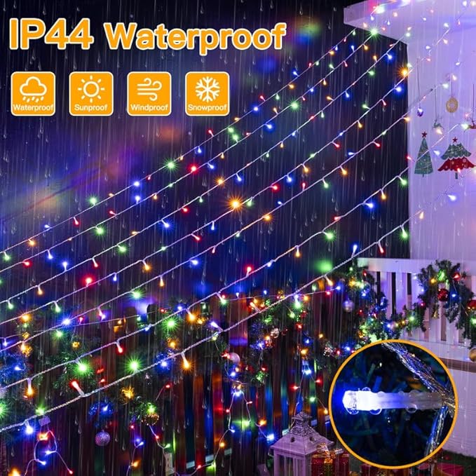 Ollny Christmas Lights, 210FT 640LED Christmas Tree Lights with 11 Modes Remote Control IP44 Waterproof, Warm White to Multicolored Outdoor Christmas Lights for Outside Indoor Patio Xmas Decorations