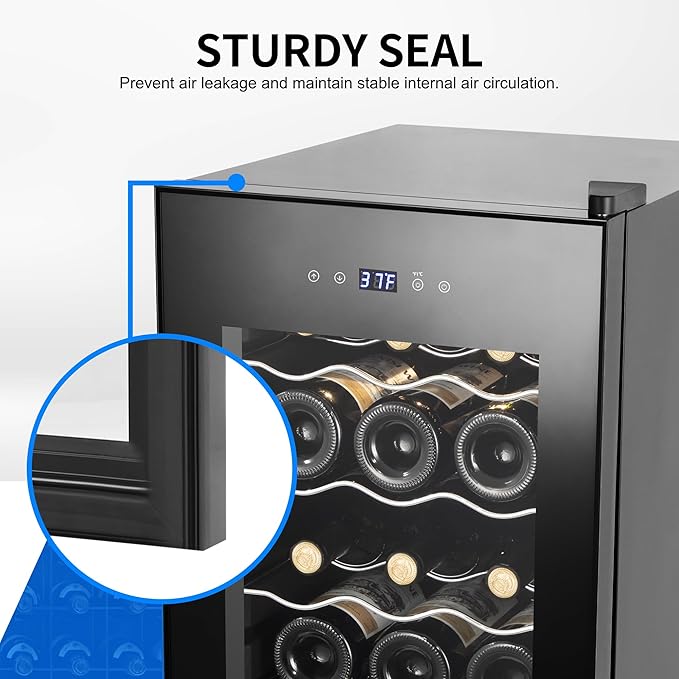 Wine Cooler Refrigerator 18 Bottles, Small Wine Fridge Mini Wine Fridge Countertop with Glass Door Wine Cellars for Red Wine, Champagne, Dry White Wine, Sparkling Wines