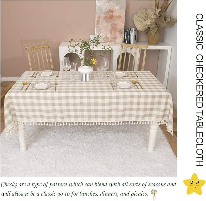 Farmhouse Checkered Tablecloth-Rustic Buffalo Plaid Tablecloth for Fall Winter Thanksgiving Christmas Kitchen Dining Restaurant Decor (Rectangle/Oblong, 55x70, Gray Khaki)