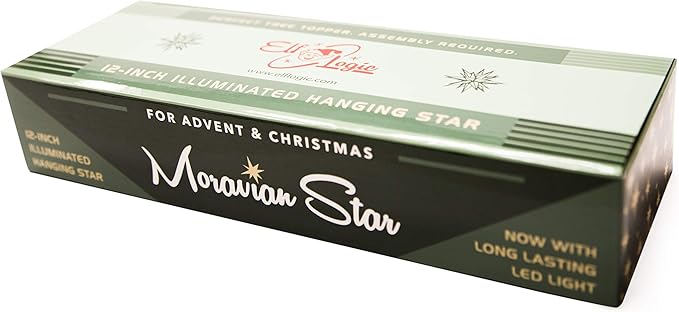 Elf Logic 12" Bright White LED Moravian Star Tree Topper - Hanging Outdoor/Indoor Christmas Tree Star Topper Light - Use as Holiday Decoration, Porch Light, Wedding and Ballroom Venue Decor