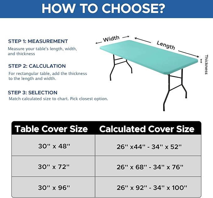 Spandex Table Cover for 6 Foot Rectangle Tables-6 Pack Aqua Blue Outdoor Picnic Elastic Table Cover-Spandex Stretch Folding Table Cloths for Camping Dining Room Patio Kitchen Banquet Party