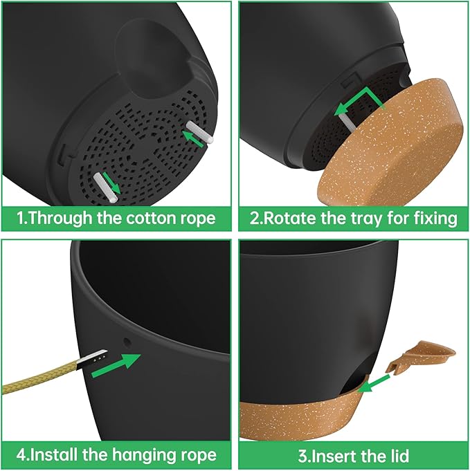 ZMTECH 8 Inch Hanging Planters for Indoor Outdoor Plants, 2 Pack Self Watering Hanging Plant Pots with Drainage Holes and Removable Saucer, Plastic Flower Hanging Pots with Watering Lip (Black)