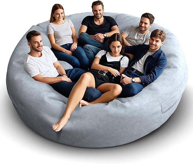 Bean Bag Chair for Adults 8FT,Soft Removable Cover for Teens/Girls Bedroom,Fluffy Giant Round Floor Beanbag Lounger Chairs (No Filler,Light Gray)