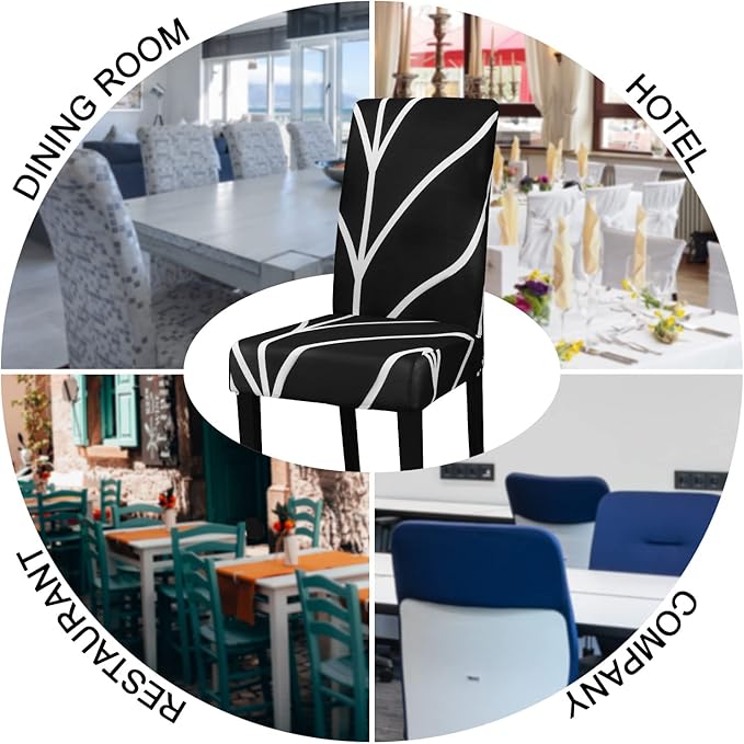 JQinHome Black Chair Covers for Dining Room Set of 6, High Stretch Removable Washable Parsons Chair Slipcover for Home Party Hotel Wedding Ceremony (6PCS, Geometric)