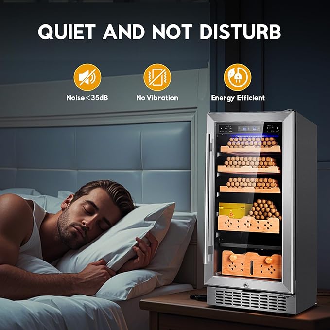 Tylza 88L Ciagr Humidor Cabinet, Humidity & Temp Control Electric Humidors for Cigars, 546 Counts, Silent Compressor, Reversible Door, Cigar Humidors with Spanish Cedar Drawer Shelves, Gifts for Men