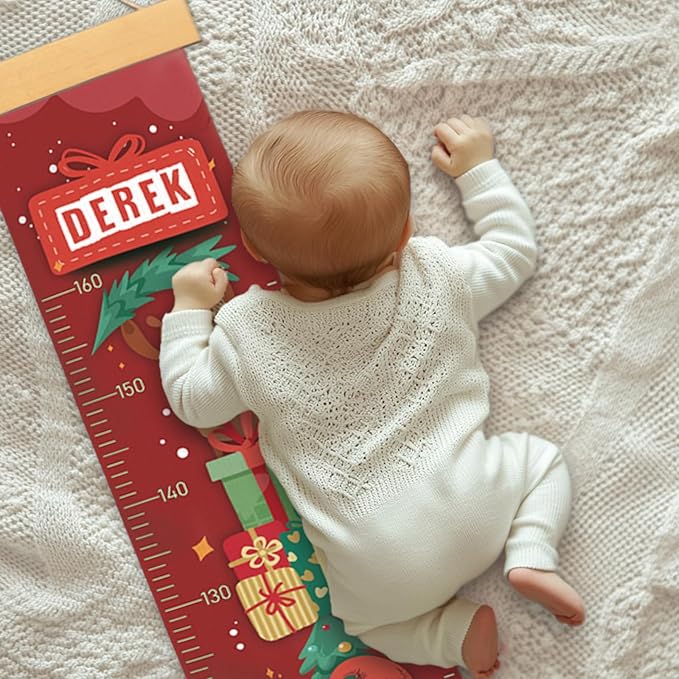 Personalized Name Growth Chart Wall Decor for Kids – Canvas Removable Height Chart Measuring Ruler 59" x 7.9" (Santa Claus Gifts)