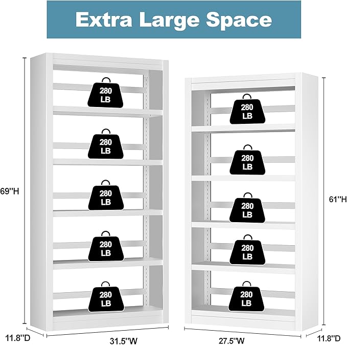 Bookshelf, 5-Tier Sturdy Bookcase, Adjustable Book Shelf, Large Capacity per Shelf, Modern Book Shelf for Living Room, Home Office, Garage, Ideal for Home Organization & Stylish Upgrades