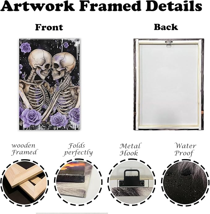 Skull Canvas Wall Art Couple Skeleton Holding Each Other Picture Art Poster Abstract Lover Painting Modern Artwork Horrible Halloween Decor(Artwork-2,20"x30")