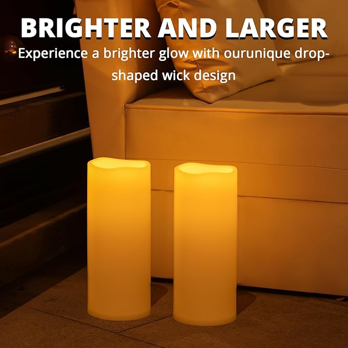NURADA Large Outdoor Flameless Candles 12" x 5" - Waterproof LED Pillar Flickering Candle Battery Operated with Timer Remote Control for Patio Porch Lanterns Decor - Long Lasting Set of 2