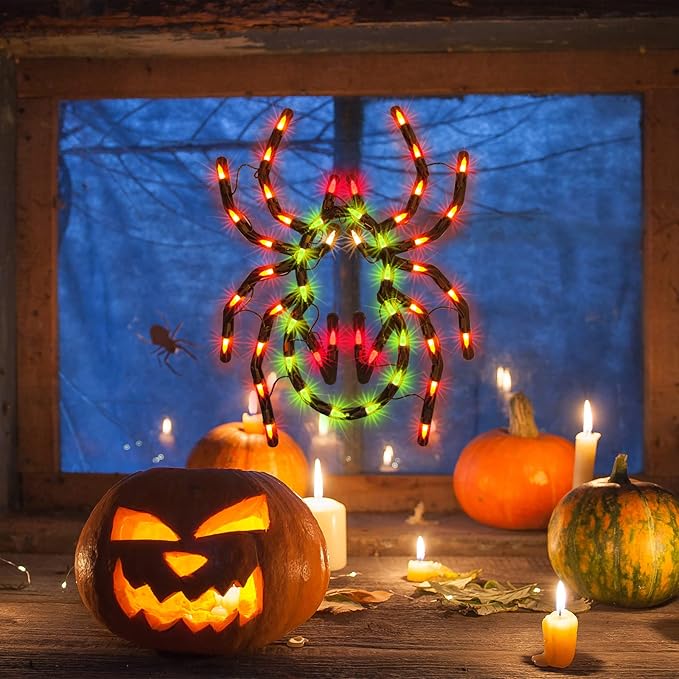 12.8" Lighted Spider Halloween Window Silhouette Decoration,Halloween Lighted Window Decoration,Hanging Light Up Holiday Ornament(Spider Light)