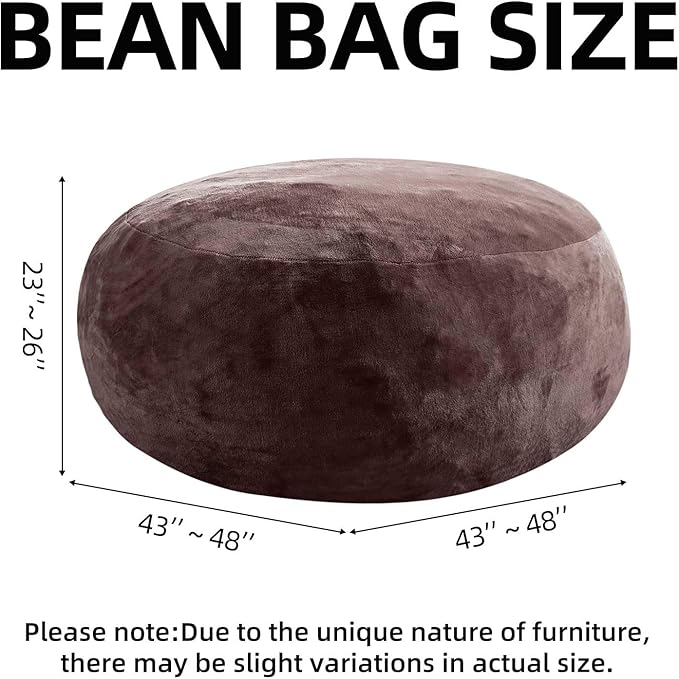Bean Bag Chair 4Ft, Memory Foam Filled, Large Beanbag Chairs for Adults and Teens, Soft Sofa with Removable Flannel Cover, Round Couch for Living Room Bedroom College Dorm (Brown, 4FT-47×47"×24")