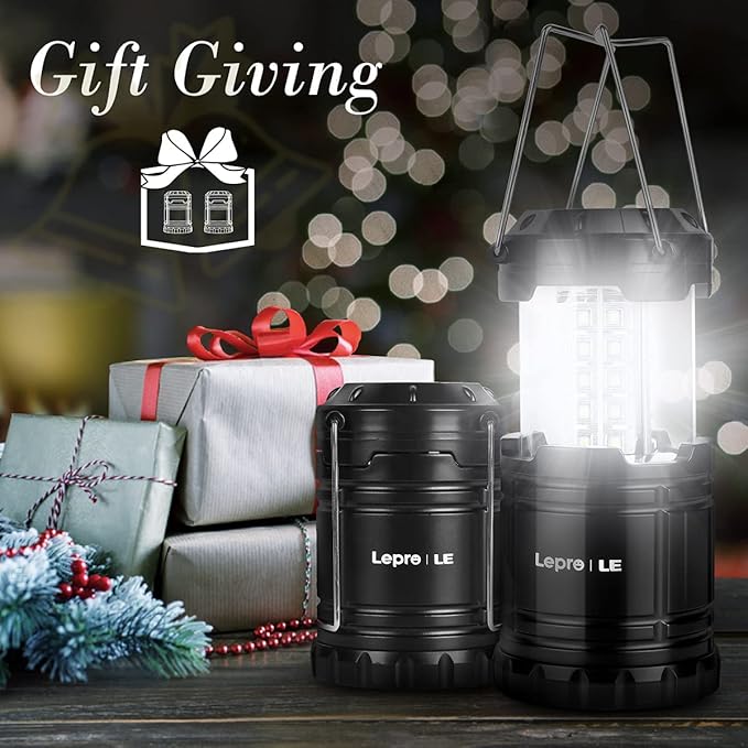 Lepro LED Camping Lanterns Battery Powered, Collapsible, IPX4 Water Resistant, Outdoor Portable Lights for Emergency, Hurricane, Storms and Outages
