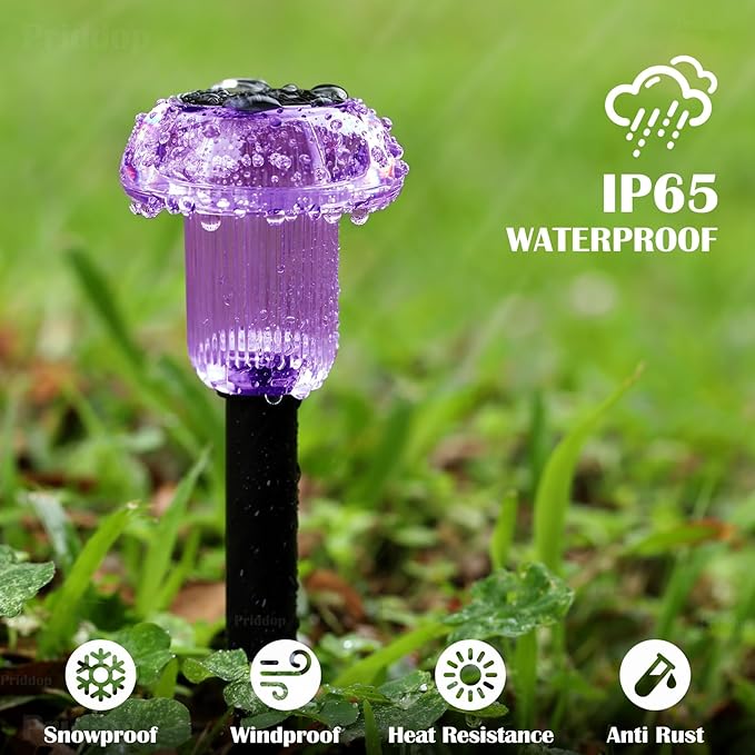 Halloween Solar Lights Outdoor 8 Pack Purple LED Waterproof Mushroom Outside Lights for Yard Garden Patio Pathway Walkway Landscape Halloween Decorations