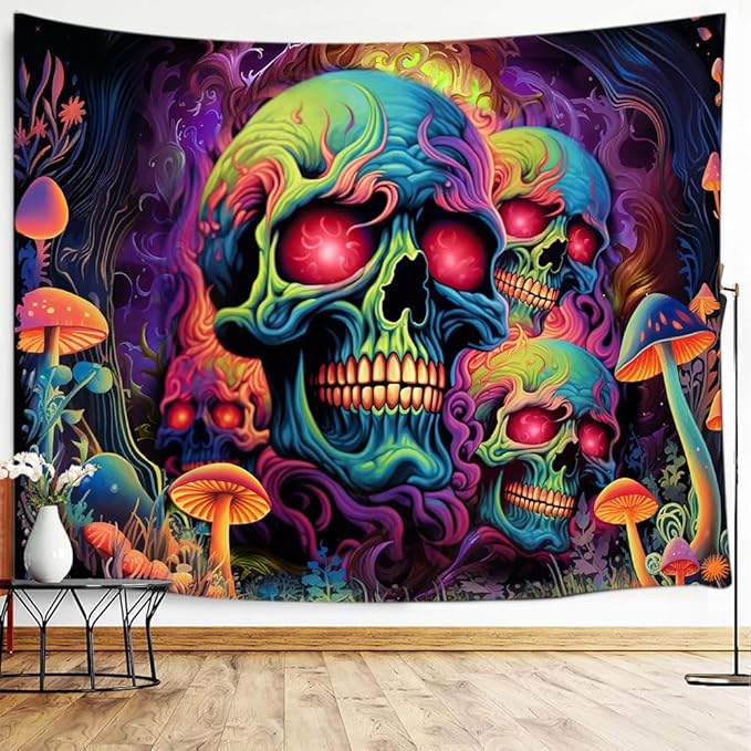Xiaoput Skull Blacklight UV Reactive Skeleton Wall Tapestry for Bedroom, Living Room, Dorm Decor - 40x30IN