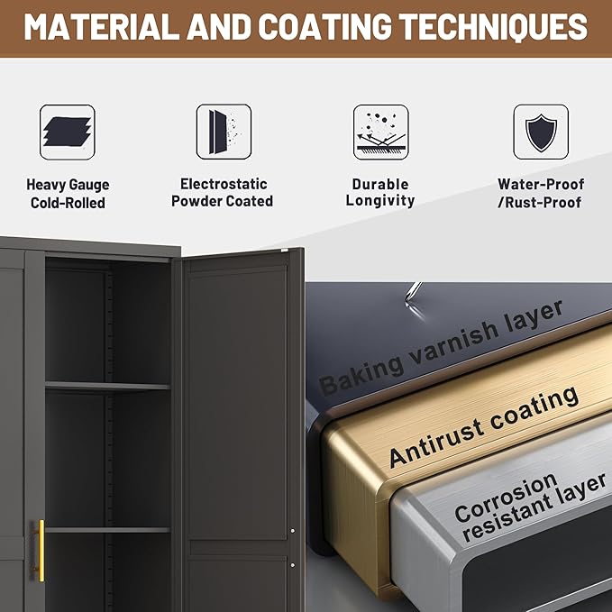 Metal Kitchen Pantry Storage Cabinet with 2 Doors and 3 Adjustable Shelves,Pantry Cabinet with Adjustable Leveling Foot for Kitchen, Living Room, Dining Room(Black)