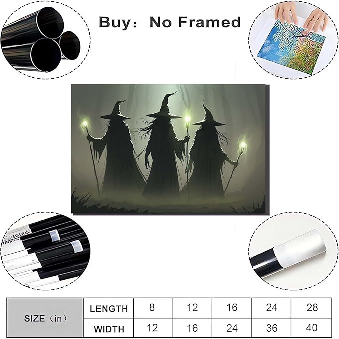 JFHCQJPK Vintage 3 witches canvas wall decor melancholy dark Halloween poster wall decor holding a staff print Gothic horror Halloween painting print for living room bedroom32x48in Frameless