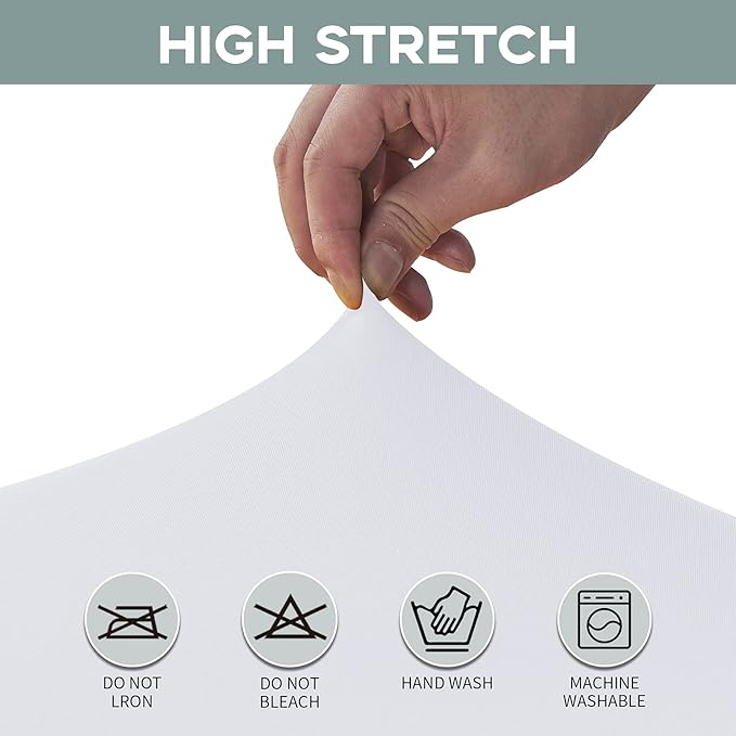 CWK 8FT Waterproof Stretch Spandex Table Cover for Rectangular Tables - Elastic Fitted Tablecloth for Folding Tables,Wrinkle Resistant Table Cloth for Parties, Weddings, Banquets & Events (White)