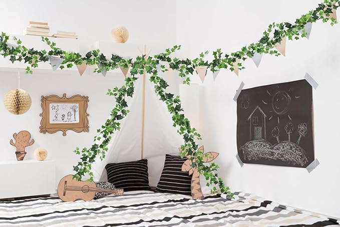 RECUTMS 6 Strands Artificial Vines Ivy Garland 6.4Ft Fake Vine with Silk Green Leaves Ivy Vines Faux Hanging Plants Greenery Decoration Vines for Home Wall Wedding Room Indoor Outdoor Decor(lvy)
