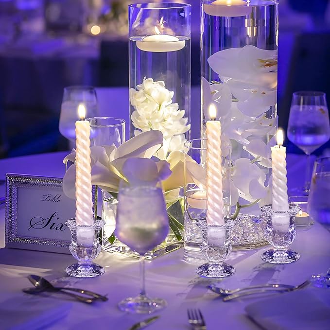 Foaincore 48 Pcs Glass Candlestick Holders Bulk 2.5 Inch Taper Candle Holders Small Ritual Candle Stand Table Centerpieces for Wedding Christmas Valentine's Festival Party Dining Decorations