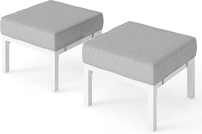Solaste Outdoor Footstools Patio Ottoman Set of 2, Aluminum All-Weather Outdoor Footrest Seat with Removable Cushions, Patio Furniture Ottomans for Garden, Backyard, Poolside-White