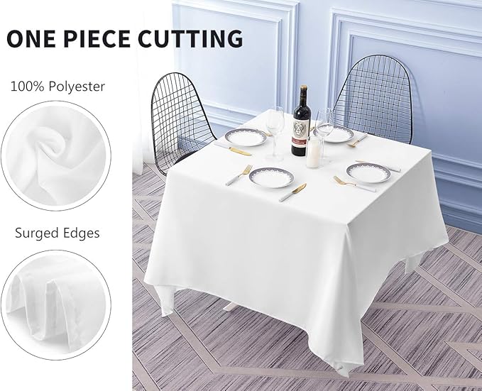 Surmente Square Tablecloth for Square or Round Tables 100% Polyester 85x85 Inch Table Cloth for Weddings, Banquets, or Restaurants (White)
