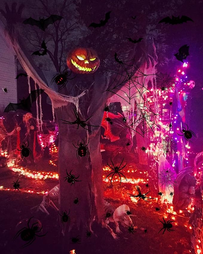 Bat Wall Decor, Spider Wall Decor Spider Net Decor Halloween Bats Decorations 3D Realistic PVC Bats Stickers for Outdoor DIY Home Decor Party Supplies 4pcs